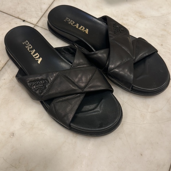 Prada Quilted Leather Slide Sandals - Picture 1 of 4